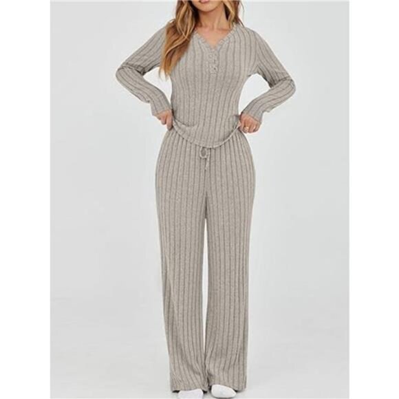Ribbed Knit Long Sleeve Top and Pants Set - Picture 5 of 5